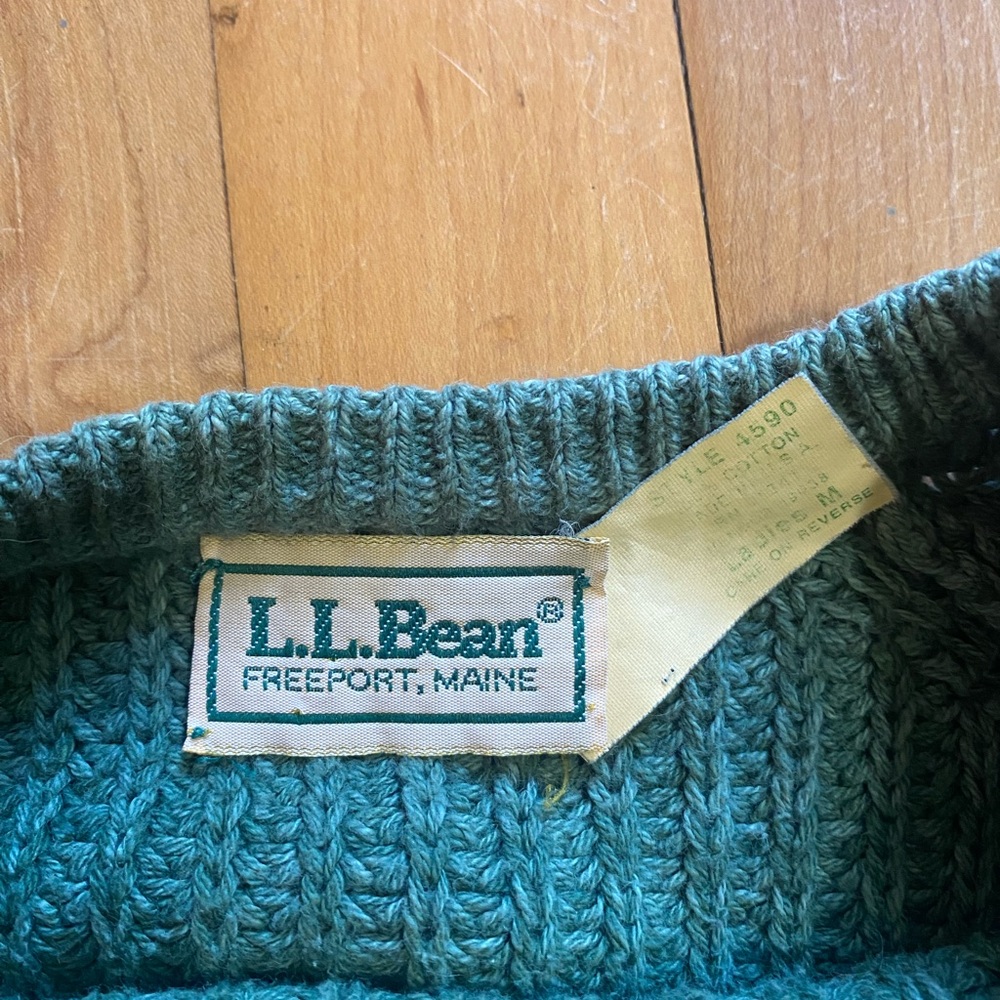 Vintage L.L. Bean Green Cotton Knit Crew Neck Sweater